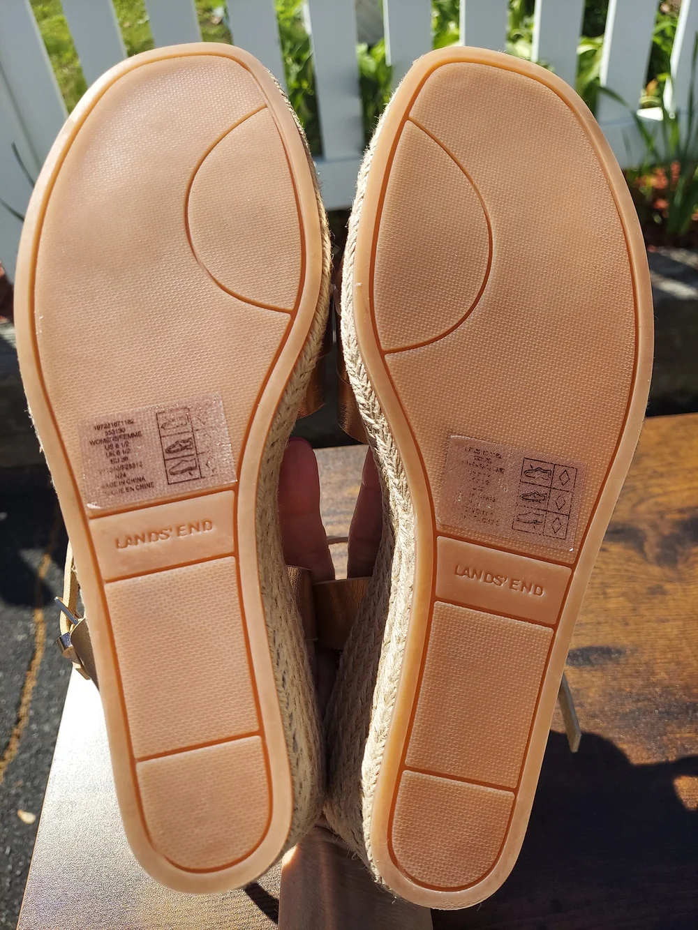 Lands End Metallic Rose Gold Espadrille Wedge Sandals Women Size 8.5 Coastal - Picture 14 of 14